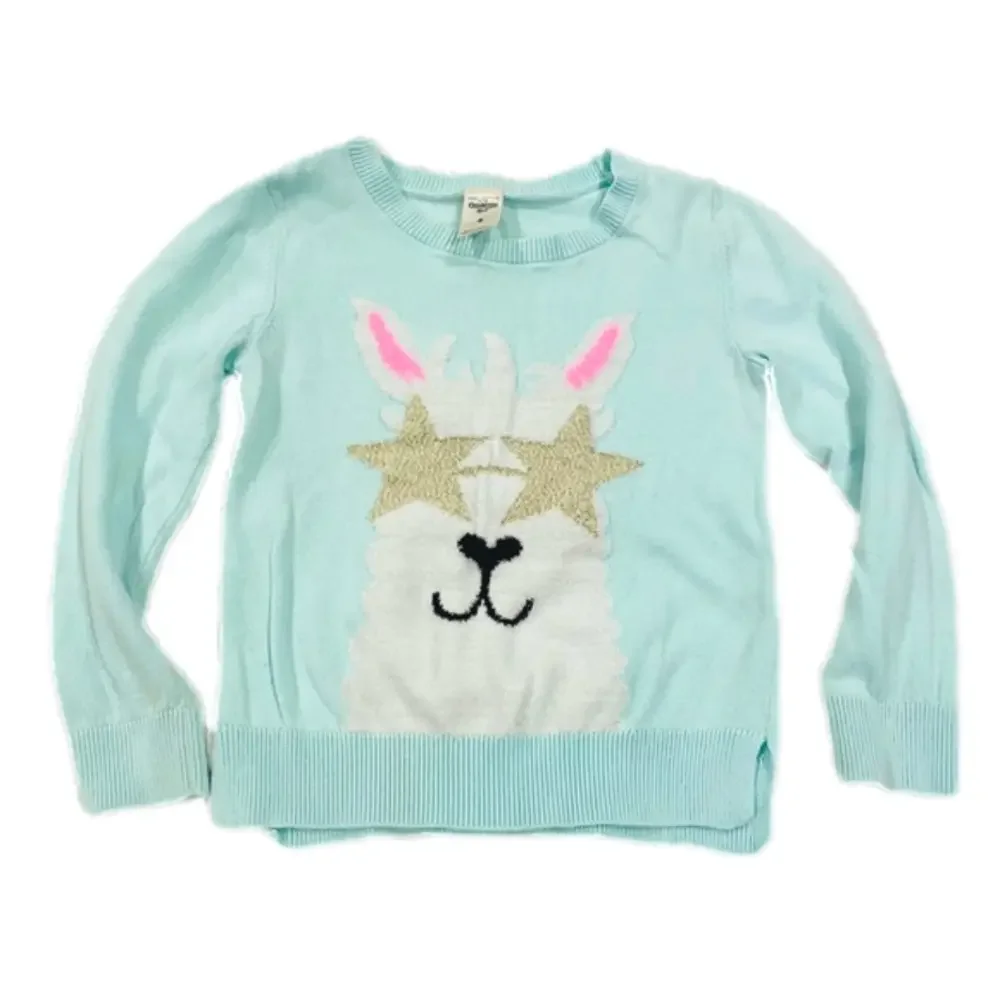 OshKosh B’Gosh Blue Star Llama Knit Crewneck Pullover Sweater Girl’s Size 4